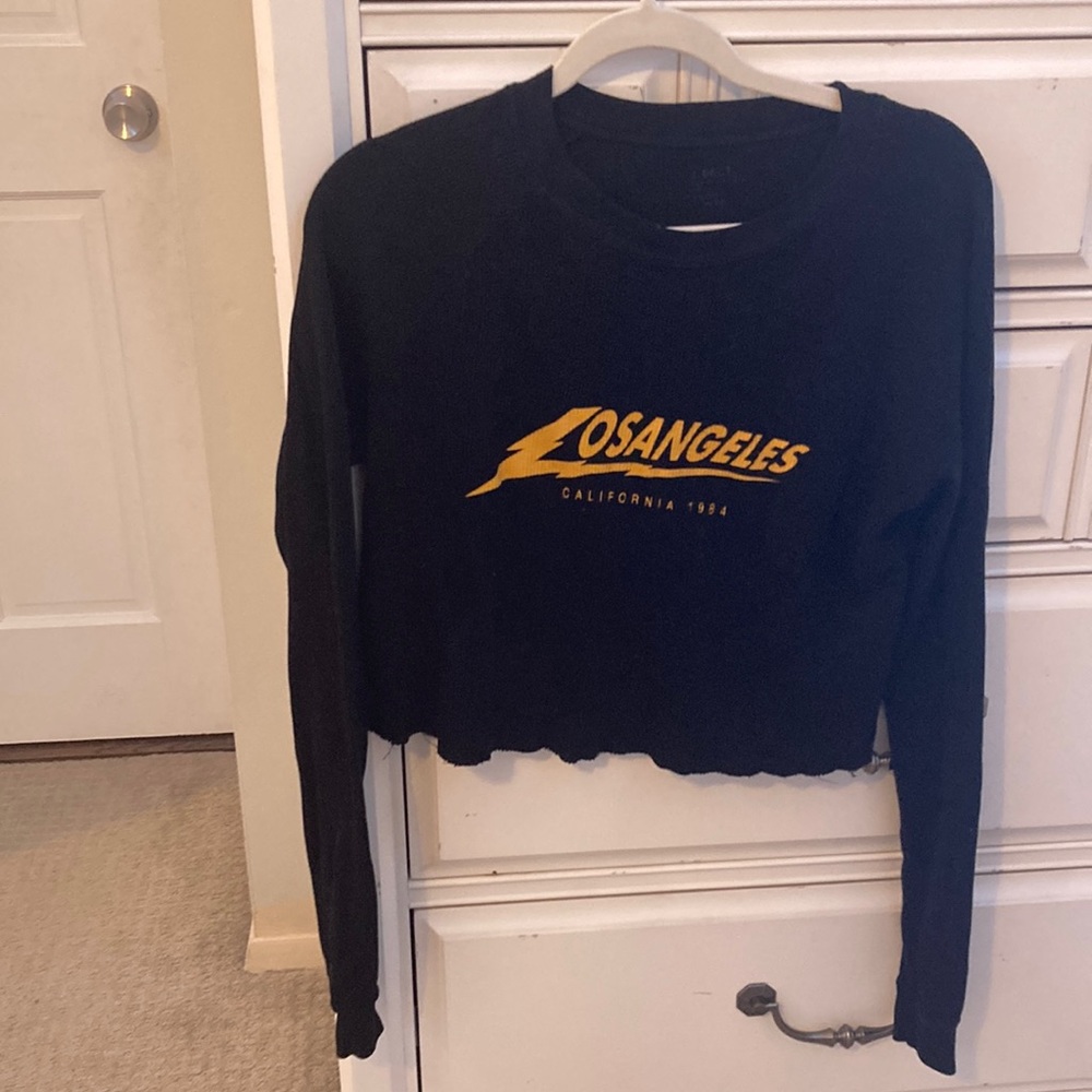 J. Galt black, long sleeve, Los Angeles California 1984 crop top